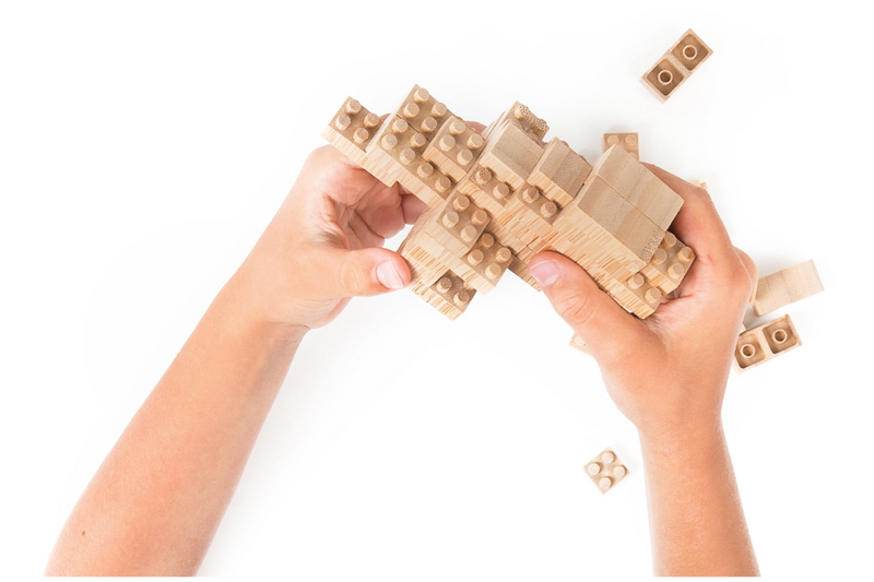 bamboo bricks construction toy with felt stickers 