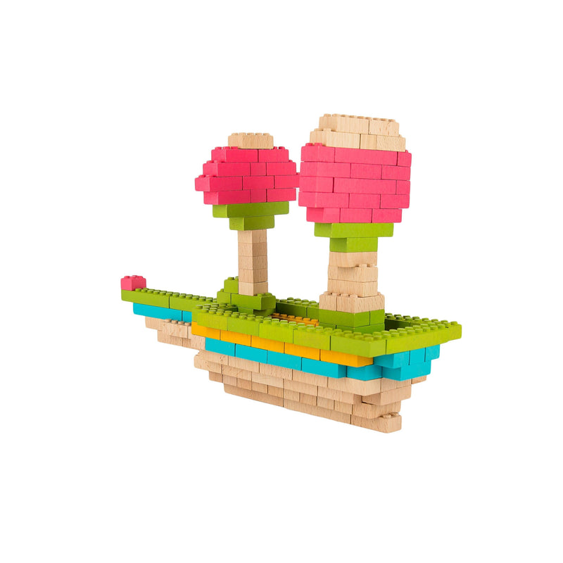 Once Kids Eco-Bricks™ Color made with water based color and biodegradable wooden construction blocks. The Eco-Bricks™ Color 206-piece set is made from Non-Toxic Water-Base Color, a brilliant first step into healthier, greener, construction block fun!  Building Construction toy