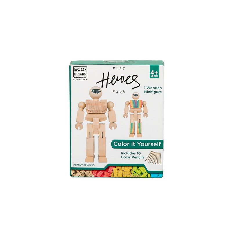 Once Kids Eco-bricks™ Minifigure Color your own wooden action figures compatible with building construction toys