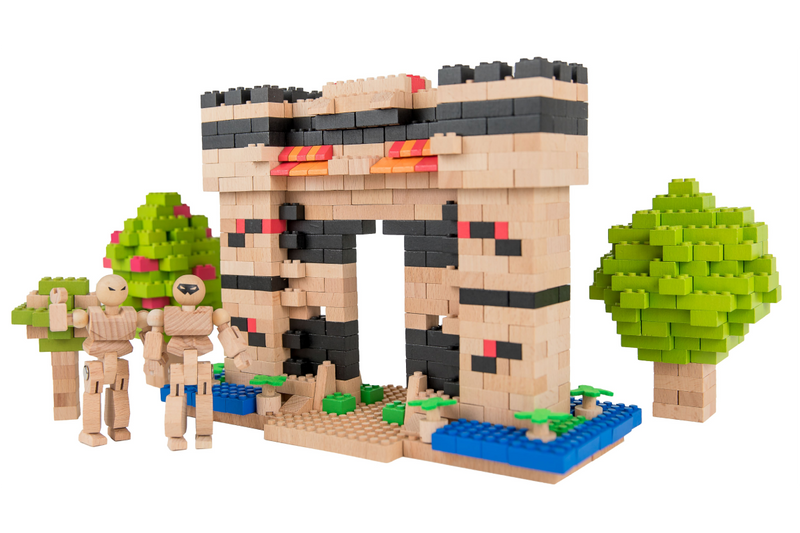 wooden bricks castle play set construction toy subscription minifigure castle trees made from wood construction toy bricks