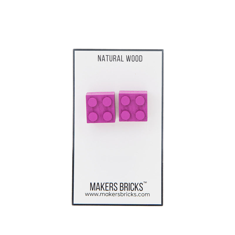 Wooden Brick 2x2 Stud Earrings PURPLE - Once Kids