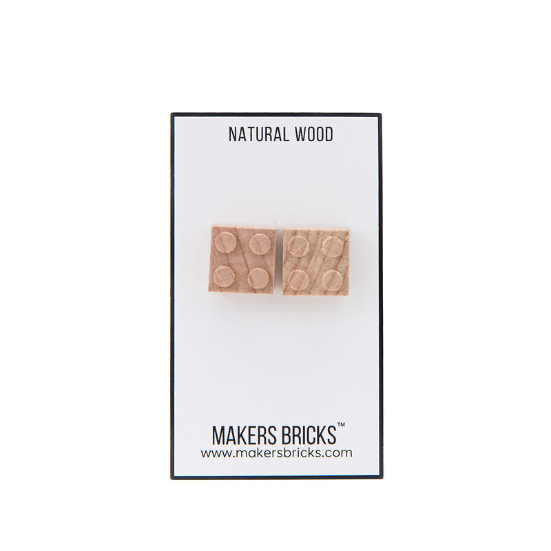 Wooden Brick 2x2 Stud Earrings Natural- Customize - Once Kids