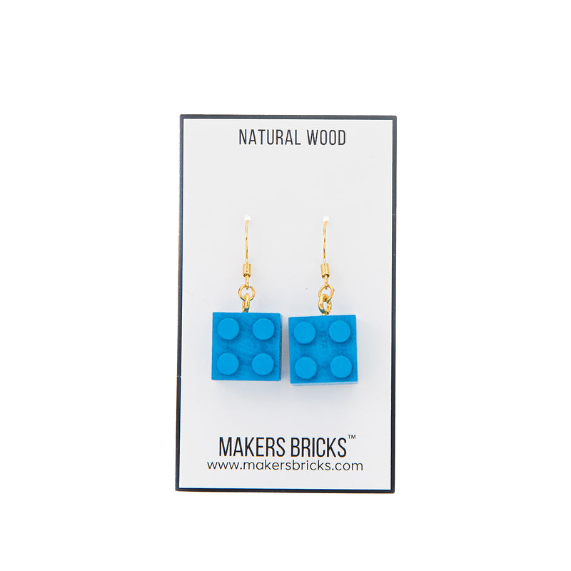 Wooden Brick 2x2  Earrings BLUE