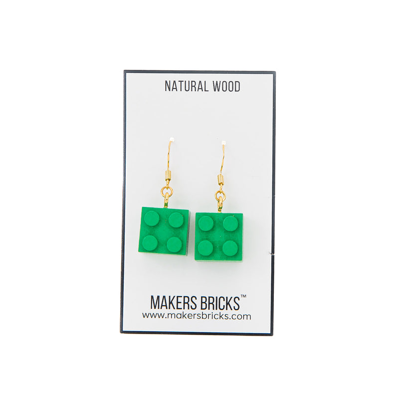 Wooden Brick 2x2  Earrings GREEN