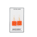 Wooden Brick 2x2  Earrings ORANGE - Once Kids