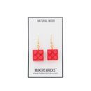 Wooden Brick 2x2  Earrings RED - Once Kids