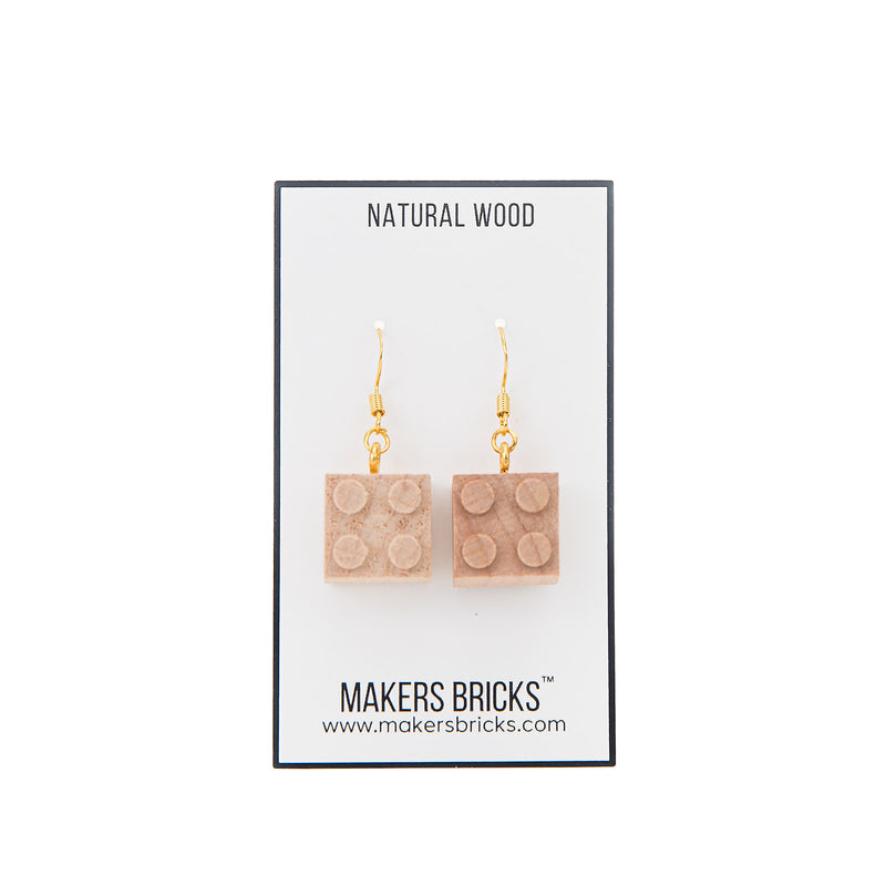 Wooden Brick 2x2 Earrings NATURAL- CUSTOMIZE
