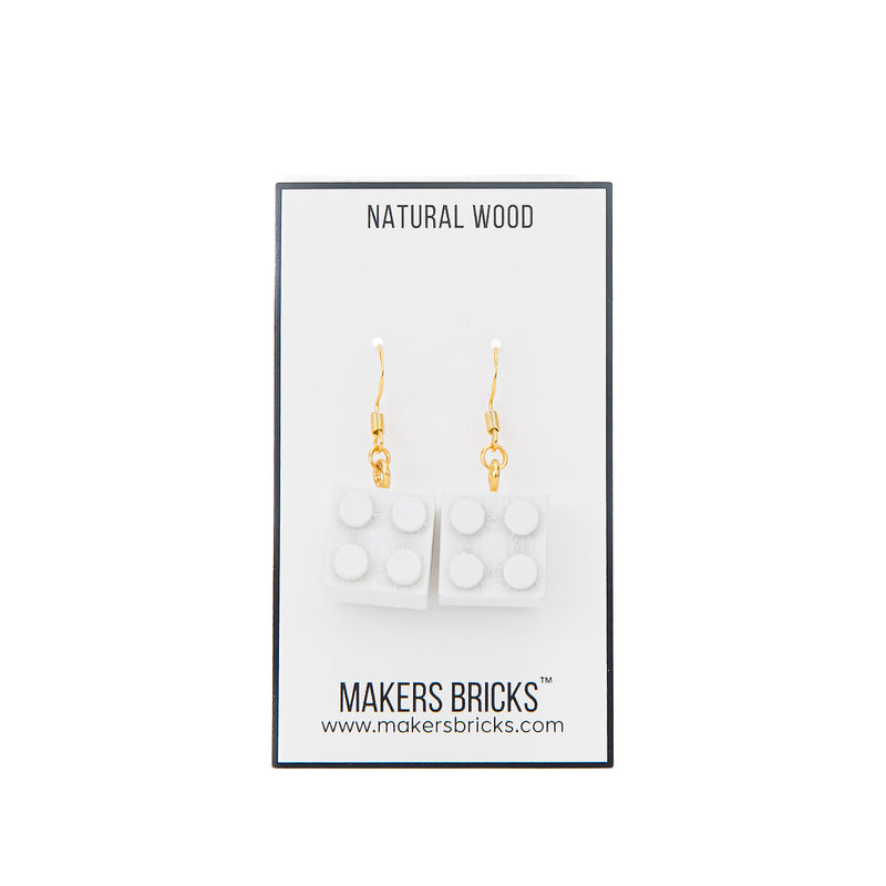 Wooden Brick  2x2 Earrings WHITE