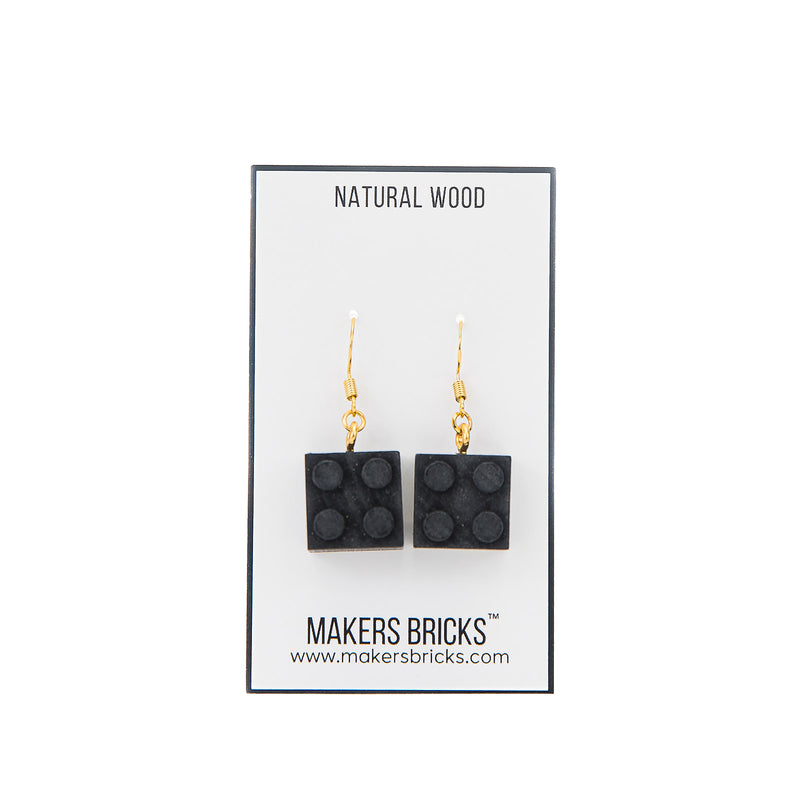 Wooden Brick 2x2  Earrings BLACK