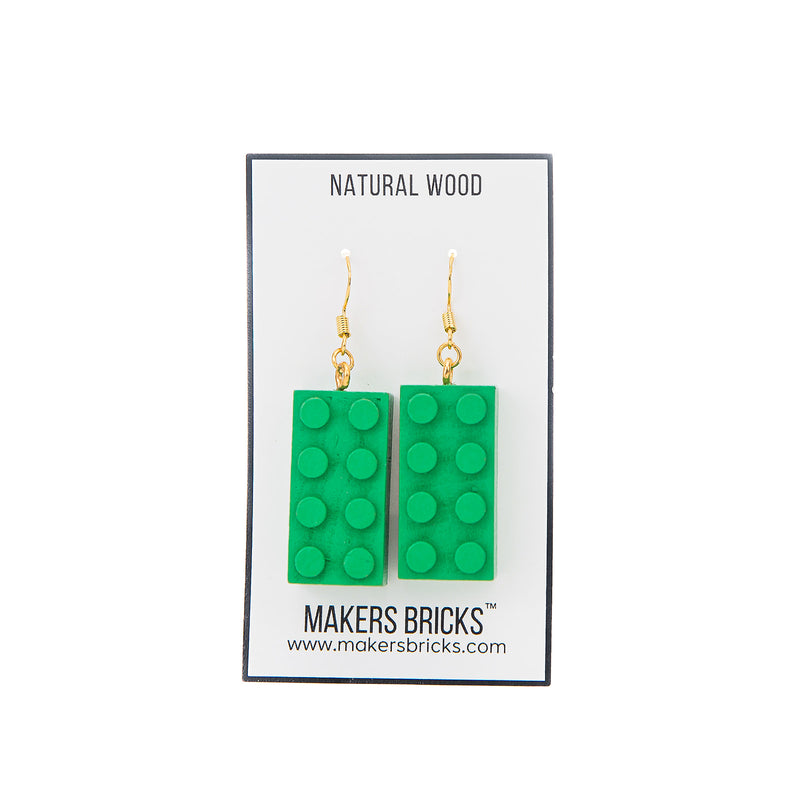 Wooden Brick 2x4 Earrings GREEN
