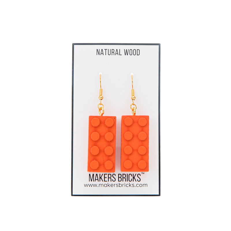 Wooden Brick 2x4 Earrings ORANGE - Once Kids