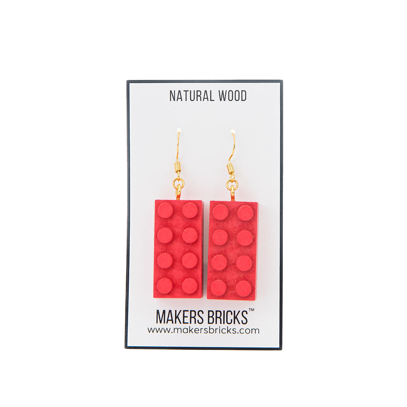 Wooden Brick 2x4 Earrings RED