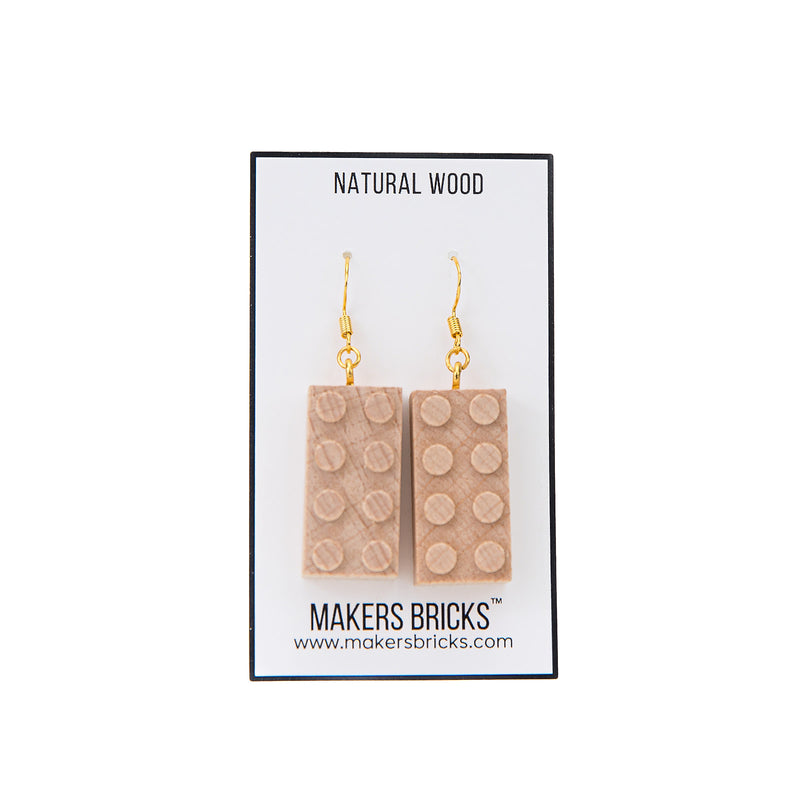 Wooden Brick 2x4 Earrings NATURAL- CUSTOMIZE