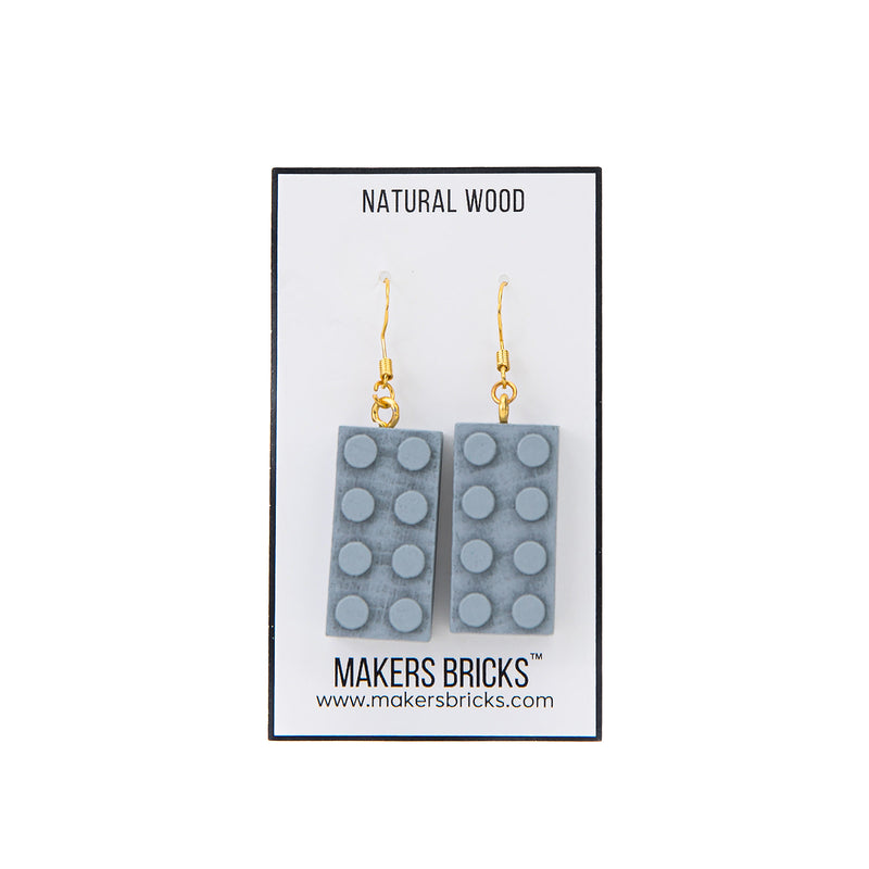 Wooden Brick 2x4 Earrings GRAY - Once Kids