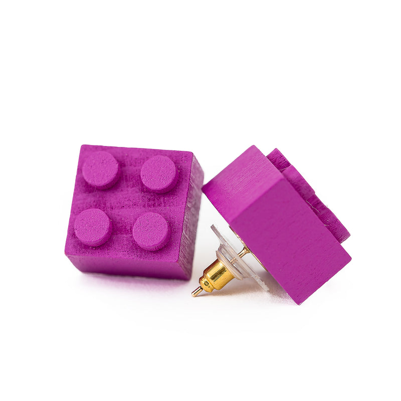 Wooden Brick 2x2 Stud Earrings PURPLE