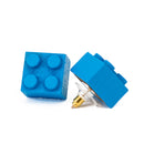 Wooden Brick 2x2 Stud Earrings BLUE - Once Kids