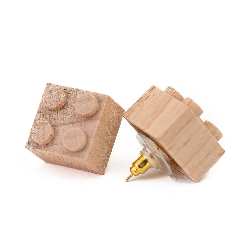 Wooden Brick 2x2 Stud Earrings Natural- Customize