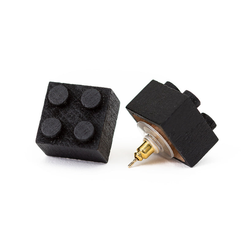 Wooden Brick 2x2 Stud Earrings BLACK