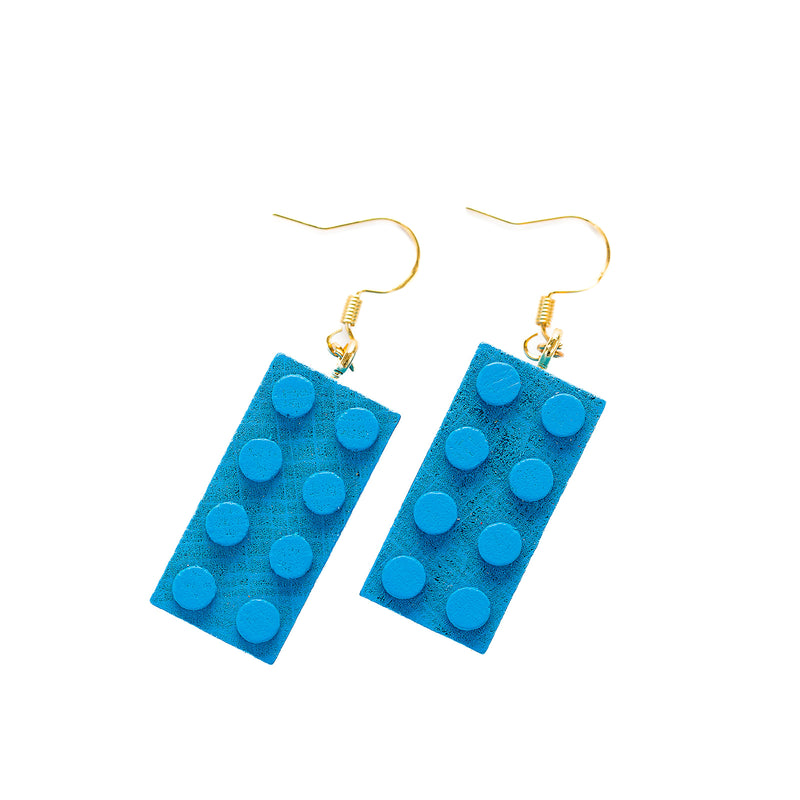 Wooden Brick 2x4 Earrings BLUE