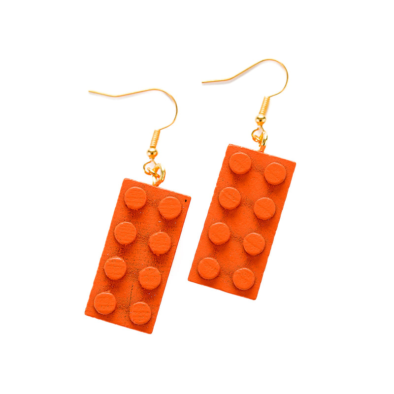 Wooden Brick 2x4 Earrings ORANGE