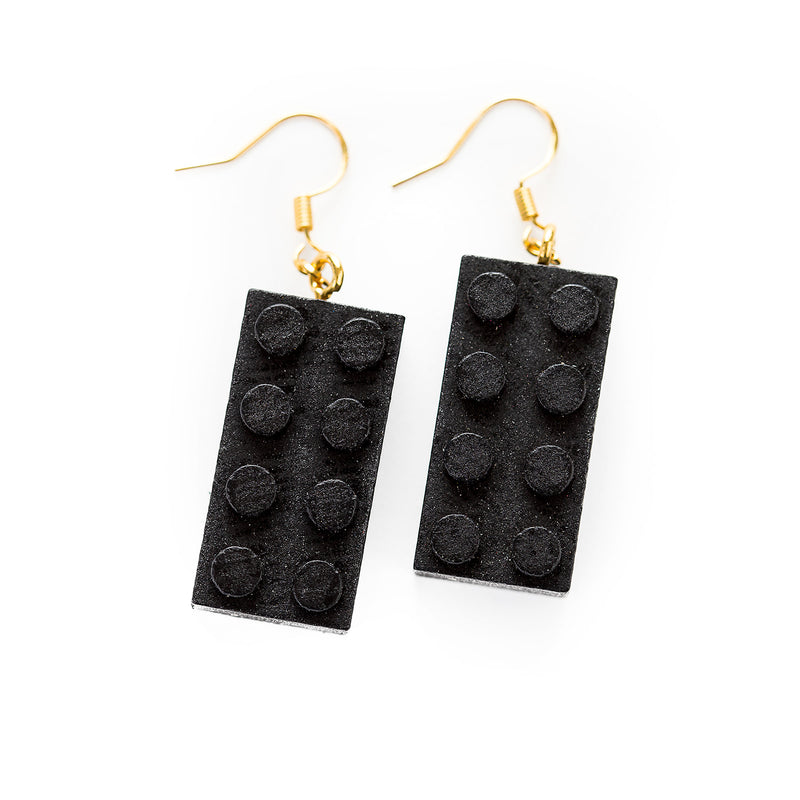 Wooden Brick 2x4 Earrings BLACK