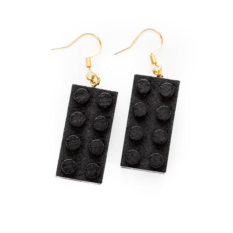 Wooden Brick 2x4 Earrings BLACK - Once Kids