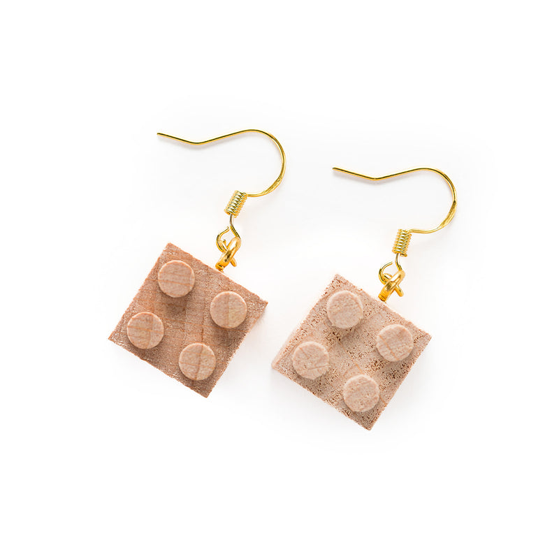 Wooden Brick 2x2 Earrings NATURAL- CUSTOMIZE
