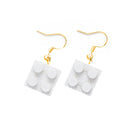 Stylish 2x2 White Wooden Brick Dangle Earrings – Eco-Friendly & Lego®-Compatible - Once Kids