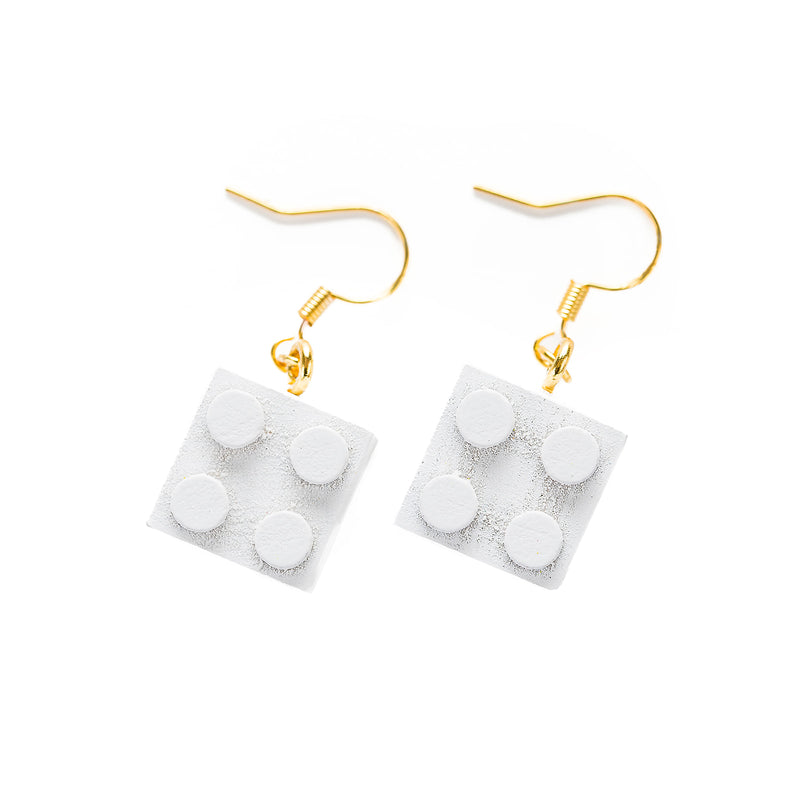 Wooden Brick  2x2 Earrings WHITE