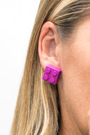Wooden Brick 2x2 Stud Earrings PURPLE - Once Kids