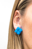 Wooden Brick 2x2 Stud Earrings BLUE - Once Kids