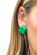 Wooden Brick 2x2 Stud Earrings GREEN - Once Kids
