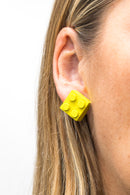 Wooden Brick 2x2 Stud Earrings YELLOW - Once Kids