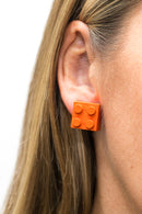 Wooden Brick 2x2 Stud Earrings Orange - Once Kids