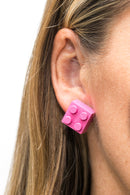 Wooden Brick 2x2 Stud Earrings PINK - Once Kids