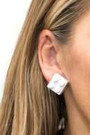 Wooden Brick 2x2 Stud Earrings WHITE - Once Kids