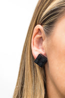 Wooden Brick 2x2 Stud Earrings BLACK - Once Kids