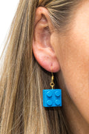 Wooden Brick 2x2  Earrings BLUE - Once Kids