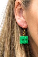 Wooden Brick 2x2  Earrings GREEN - Once Kids