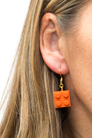 Wooden Brick 2x2  Earrings ORANGE - Once Kids