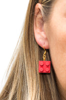 Wooden Brick 2x2  Earrings RED - Once Kids