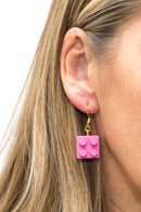 Wooden Brick 2x2 Earrings PINK - Once Kids