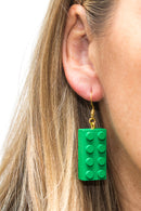 Wooden Brick 2x4 Earrings GREEN - Once Kids