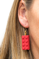 Wooden Brick 2x4 Earrings RED - Once Kids