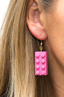 Wooden Brick 2x4 Earrings PINK - Once Kids