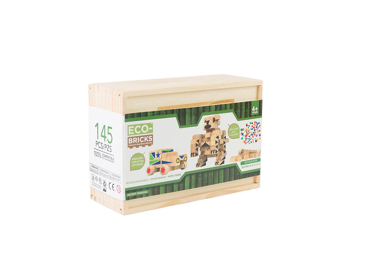 Eco-Bricks™ Bamboo 145-Piece set is a brilliant first step into healthier, greener, construction block fun. Eco-bricks™ Bamboo are natural and biodegradable bamboo construction blocks.