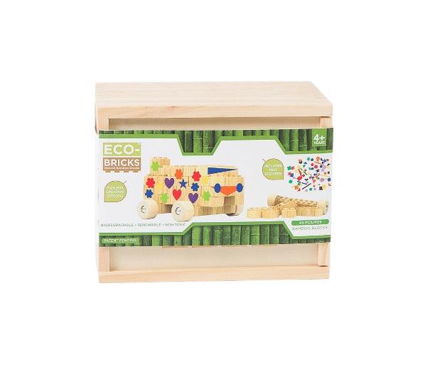 Eco-Bricks™ Bamboo 45-Piece set is a brilliant first step into healthier, greener, construction block fun. Eco-bricks™ Bamboo are natural and biodegradable bamboo construction blocks