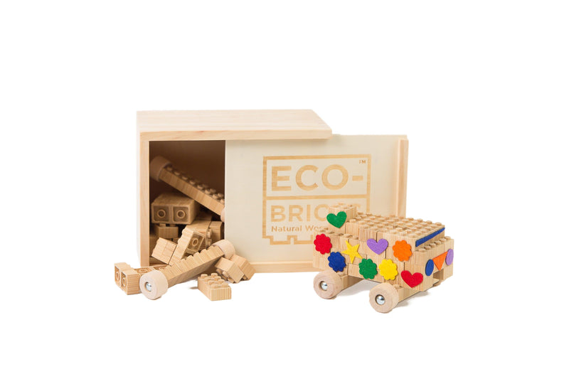 Eco-Bricks™ 45pc medium wooden box bamboo bricks.