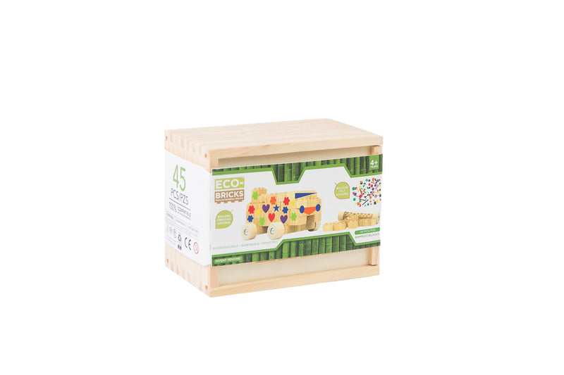 Eco-Bricks™ Bamboo 45-Piece set is a brilliant first step into healthier, greener, construction block fun. Eco-bricks™ Bamboo are natural and biodegradable bamboo construction blocks