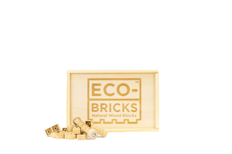 Eco-Bricks™ 45pc medium wooden box bamboo bricks.